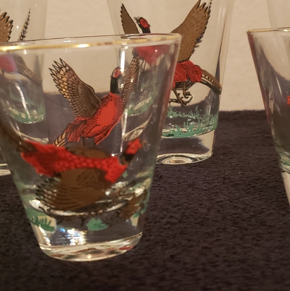 VTG Hazel Atlas glassware Gold Pheasant Glass with gold rim Barware.SET OF 5 - Picture 4 of 8